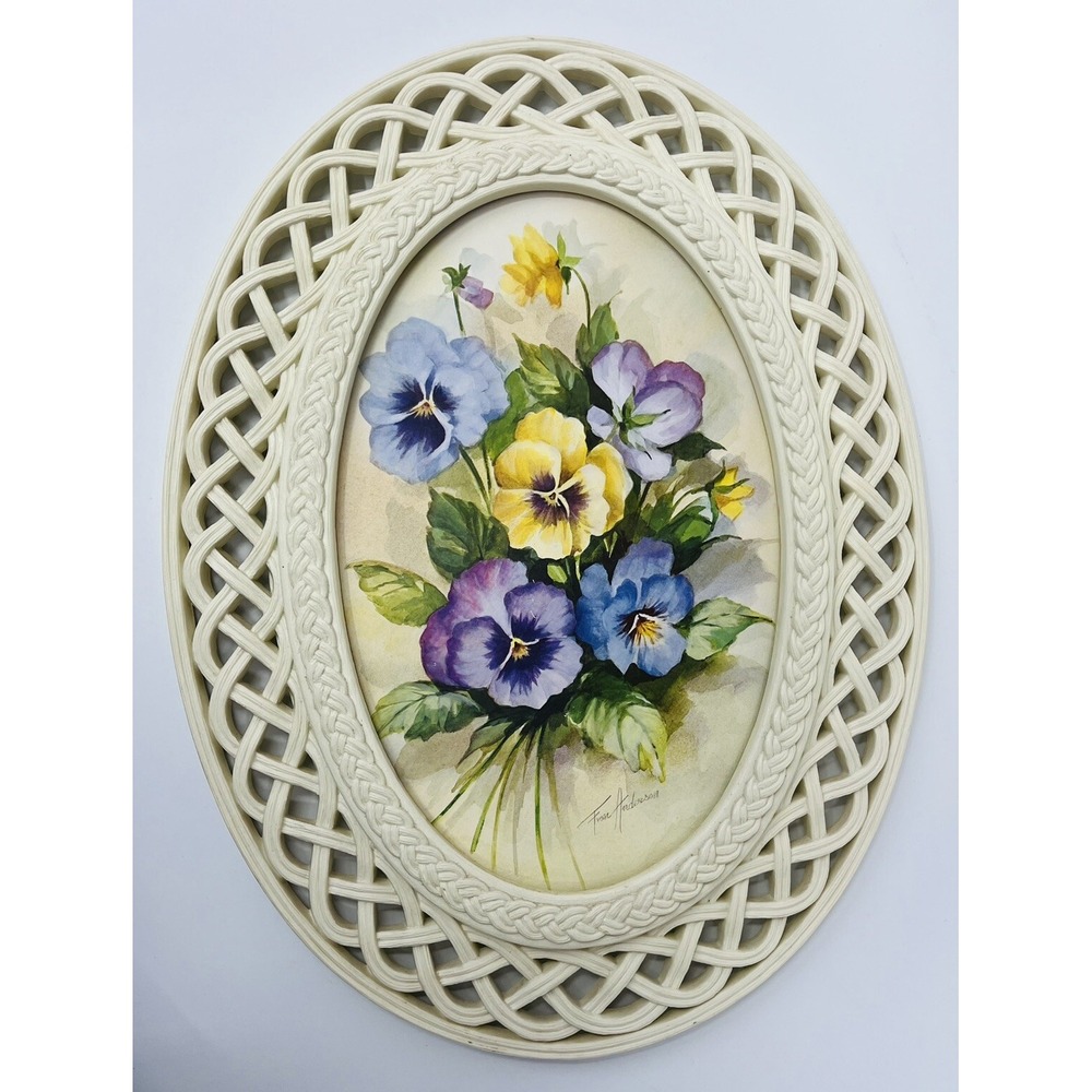 Vintage Homco Home Interiors Floral Bouquet Wall Art Rattan Cottagecore 2284